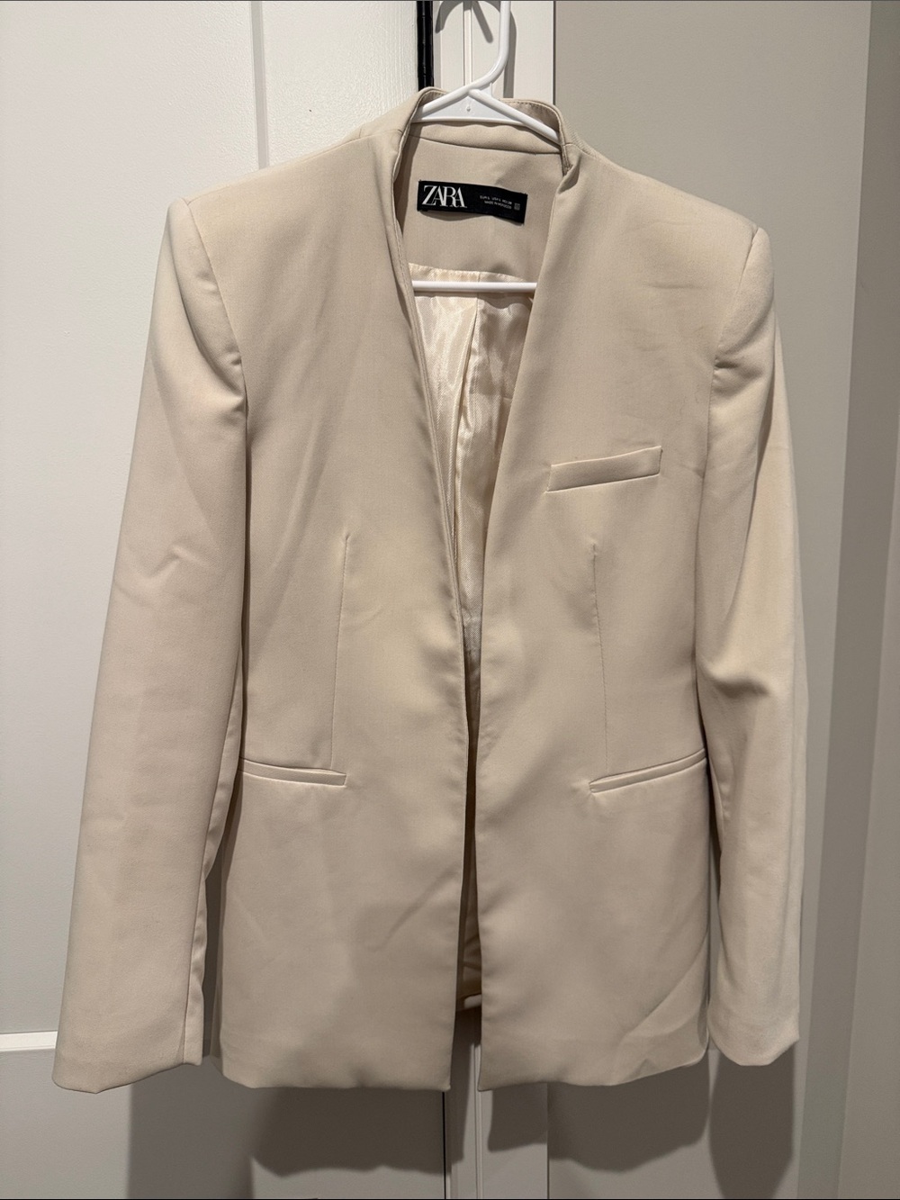 ZARA Cream Collarless Blazer Jacket